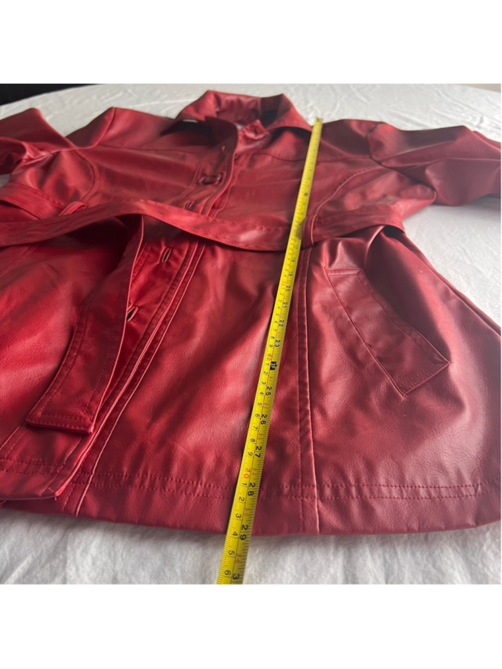 Vintage Learsi Jacket Womens Red Faux Leather Belted Retro Sz M Y2K 90s longline - Picture 5 of 15